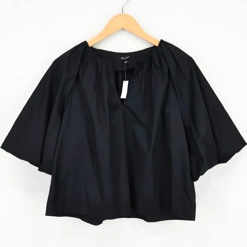 NWT Madewell Bubble-Sleeve Top In 100% Cotton Poplin True Black Size 4